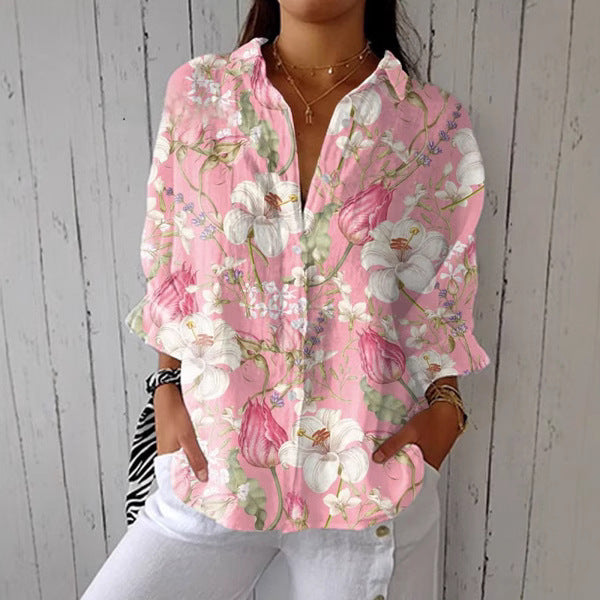 Women's Creative Fashion 3D Printing Lapel Casual Shirt