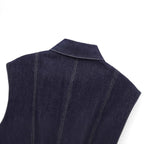 European And American Style Fashion String Decoration Lapel Sleeveless Denim Shirt