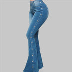 High Waist Stretch Ladies Mopping Denim Flared Pants