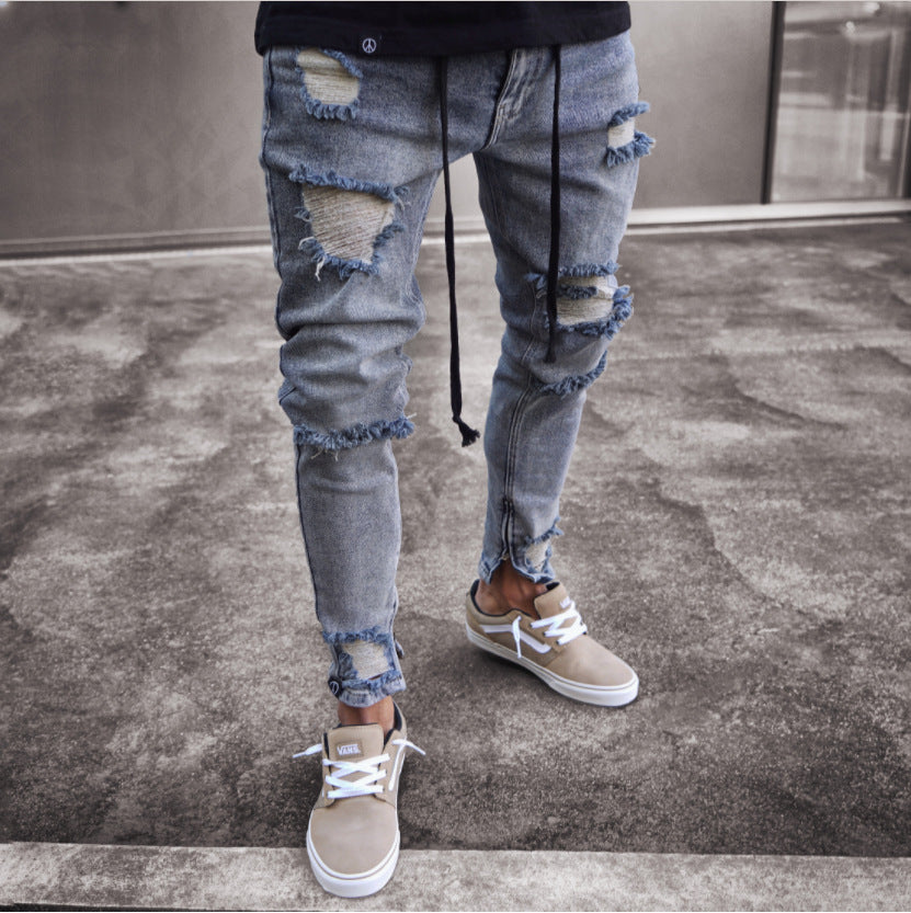Denim Knee Hole Zip Zipper Trousers Jeans