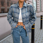 Classic Check Thin Shirt Coat Women's Loose Casual