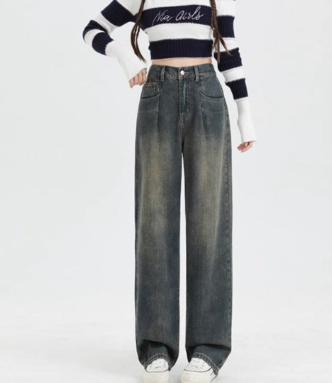 Straight High Waist Draped Casual Wide-leg Pants