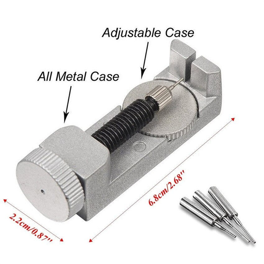 Silver metal adjustable height watch strap remover