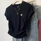 Short Sleeve T-shirt Female Gray Love Embroidery