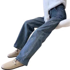 Light Blue Narrow Wide Leg Jeans Straight Spring