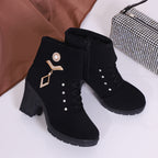 Plus Size Martin Boots Rhinestone High-heeled Cotton Boots