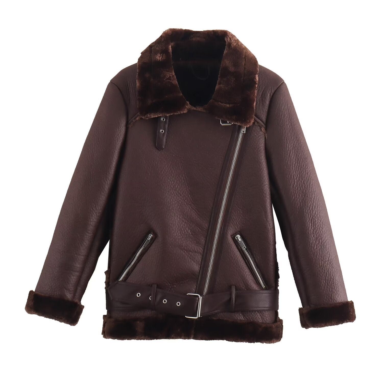 Women's Fashion Fur Integrated Leather Coat Top