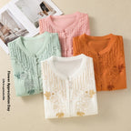Artistic Retro Embroidery Five-quarter Sleeve Stand Collar Shirt For Women