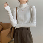 Half-high Collar Long Sleeves Knitted Bottoming Shirt Top For Women