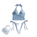 Plaid Collar Sleeveless Slim Fit Top Drawstring Short Lace Pants Suit Women's Swimsuit