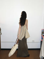 Linen Blended Irregular Vacation Spaghetti Straps Vest