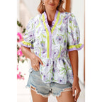 Fashion Floral Ruffled Half Sleeve T-shirt For Women