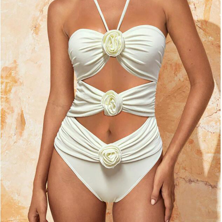 Ladies Hot Spring Three-dimensional Flower BIKINI One-piece Swimsuit