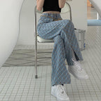 Retro Hong Kong Style High Waist Thin Wide Leg Pants Ladies Jeans